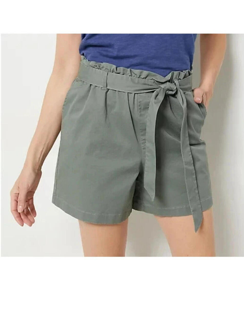 Candace Cameron Bure Paper Bag Tie Waist Shorts-Olive Ash Sz 1XP Casual Chic